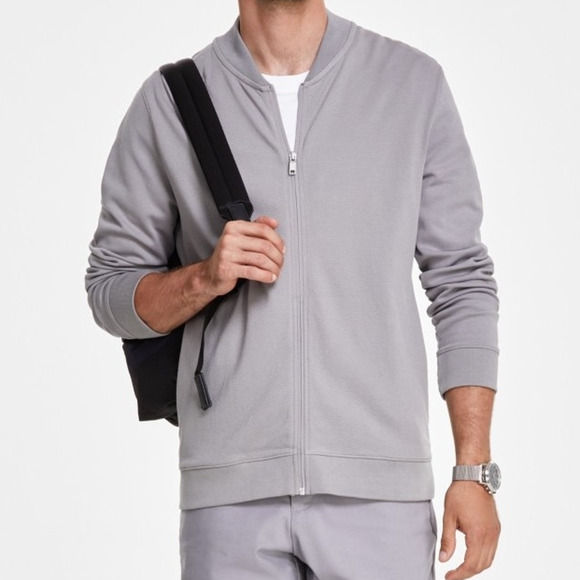 Alfani Men's Pique Knit Bomber Jacket, storm gray  Large $50 - Picture 2 of 5